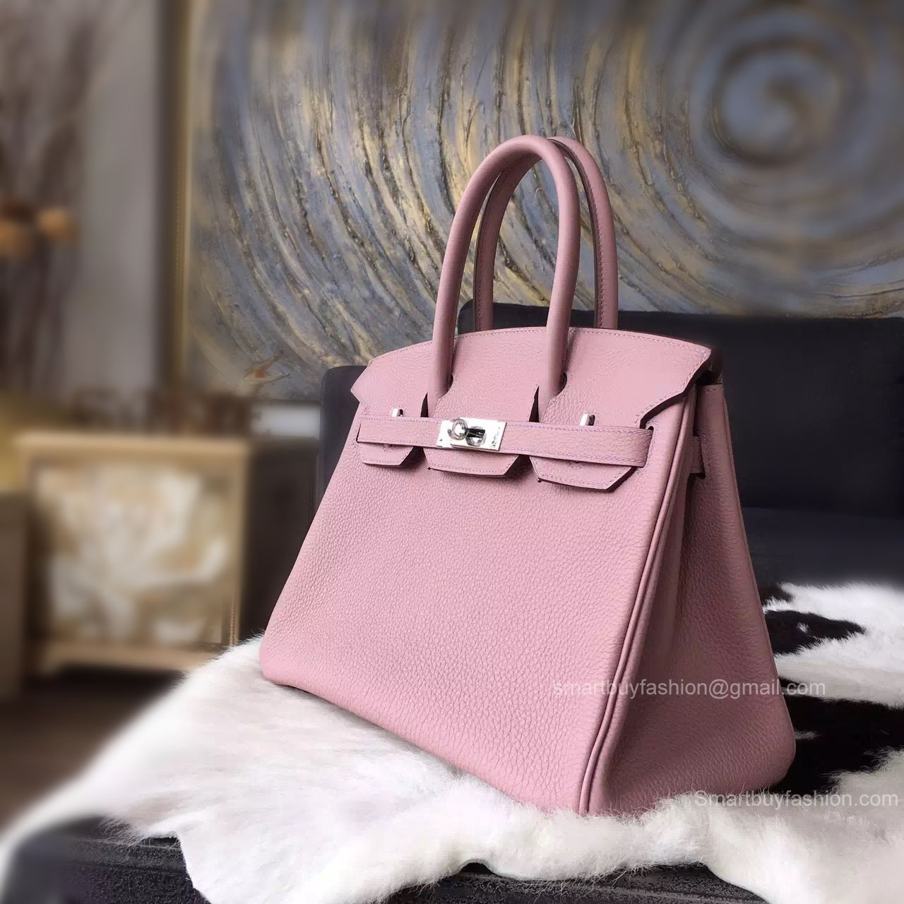 Handstitched Hermes Birkin 30 Bag in 4w Glycine Togo Calfskin GHW