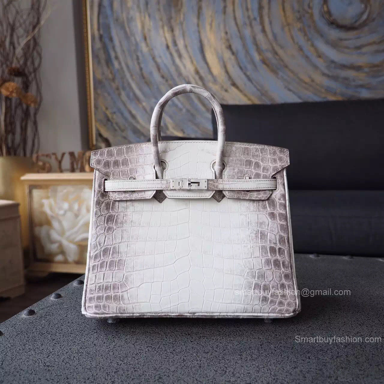 Handstitched Hermes Birkin 25 Bag in Himalayan Matte Niloticus Croc SHW