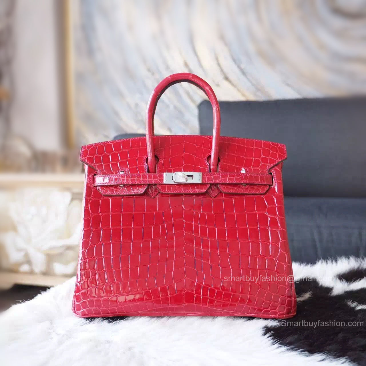 Handstitched Hermes Birkin 25 Bag in ck95 Braise Shining Porosus Croc SHW