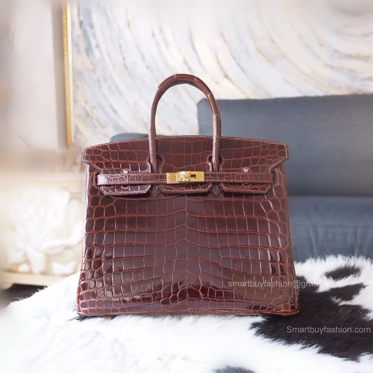 Handstitched Hermes Birkin 25 Bag in ck31 Miel Shining Niloticus Croc GHW