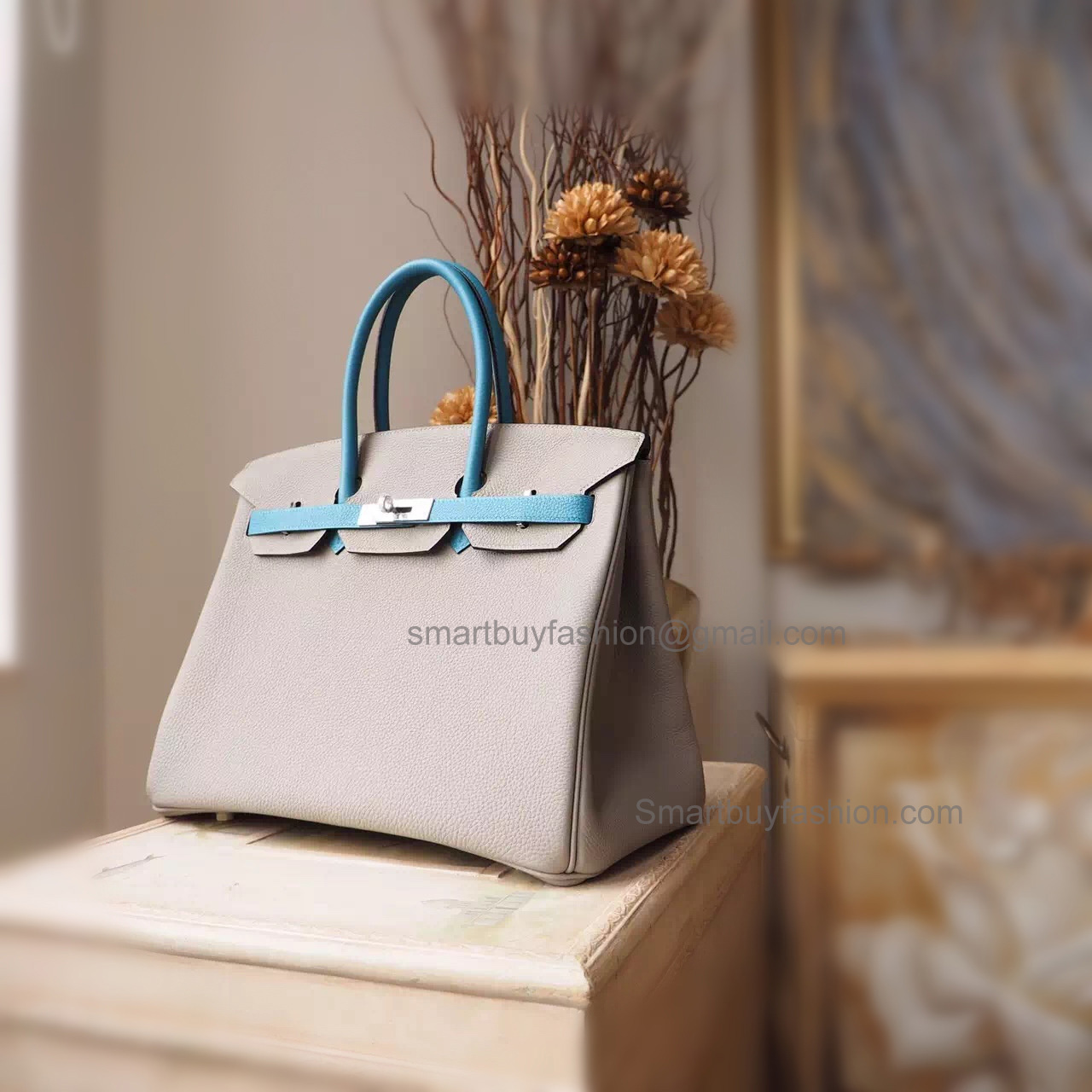 Hand Stitched Birkin 35 Bag in Bicolored ck81 Gris Tourterelle Togo Calfskin SHW