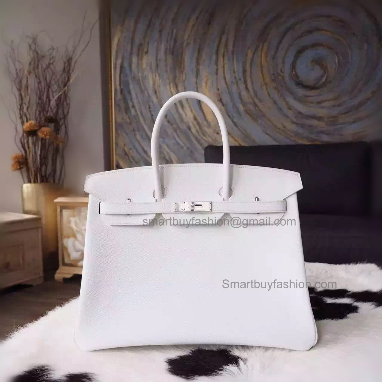 Hand Stitched Hermes Birkin 35 Bag in ck01 Blanc Epsom Calfskin SHW