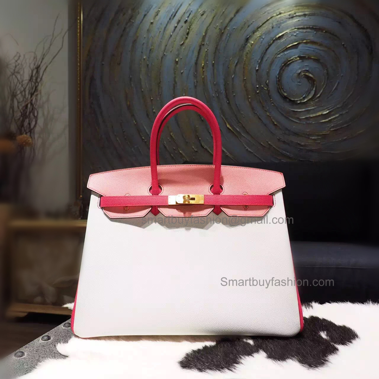 Hand Stitched Birkin 35 Bag in Multicolored 1q Rose Confetti Epsom Calfskin GHW