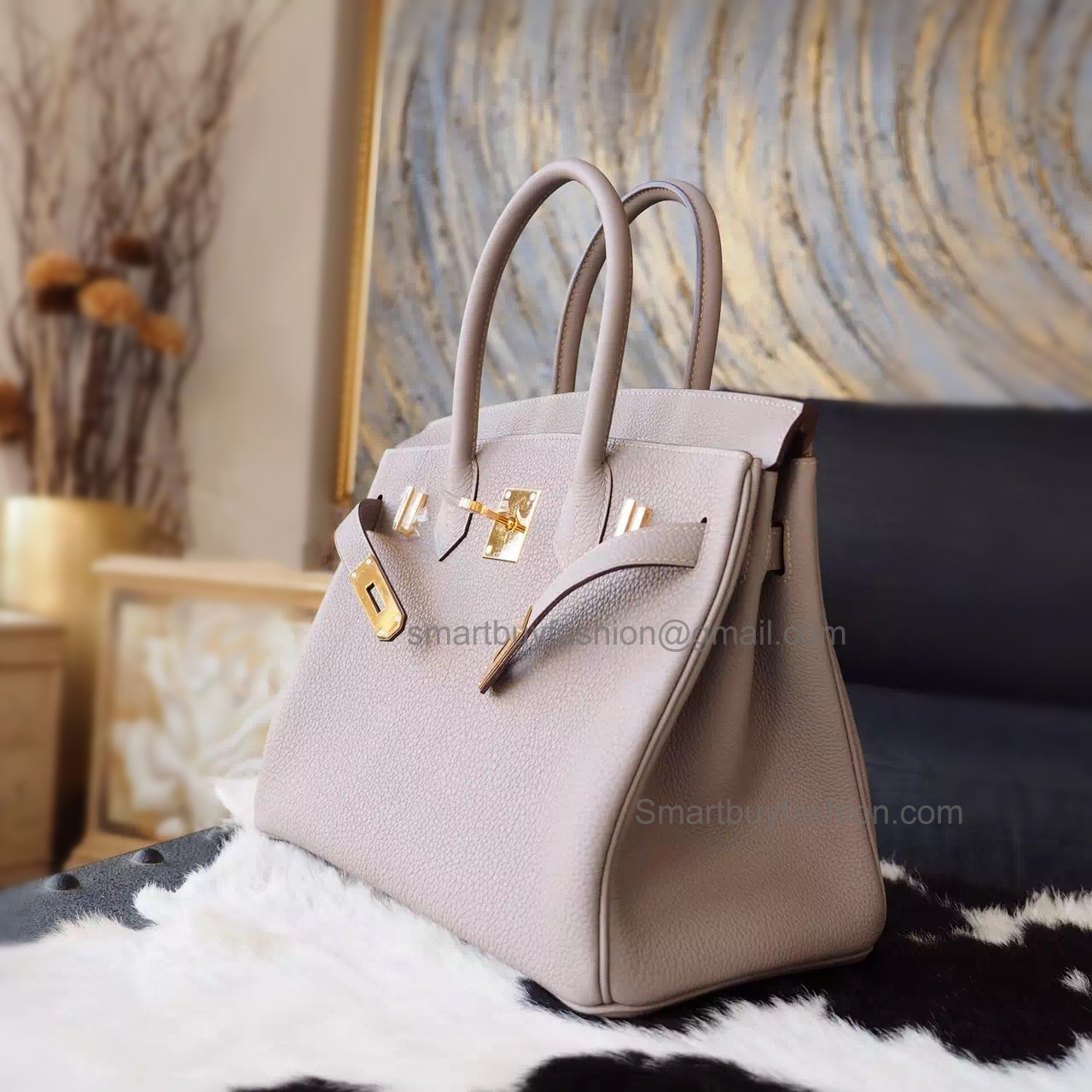 Hand Stitched Hermes Birkin 30 Bag in ck81 Gris Tourterelle Togo Calfskin GHW