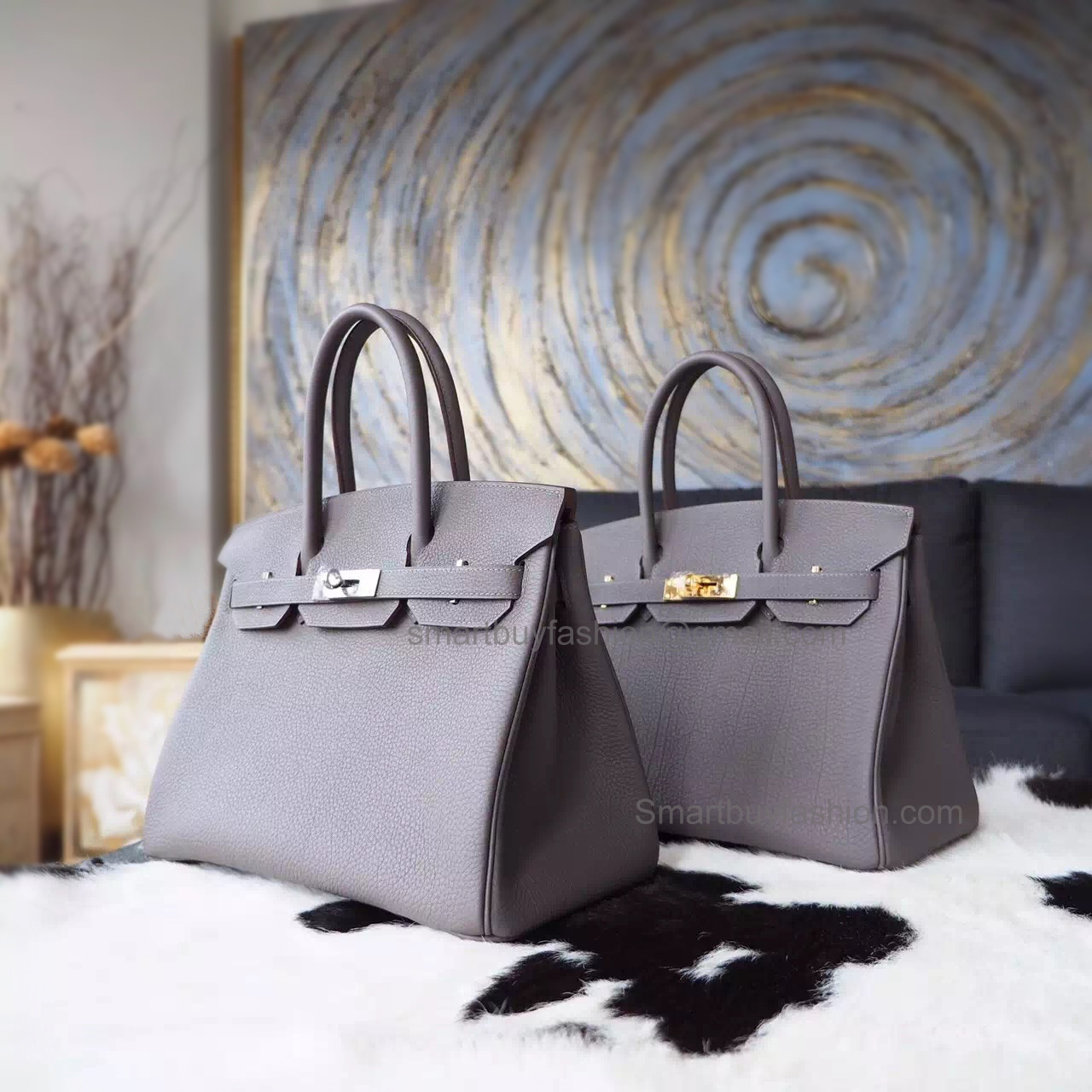 Hand Stitched Hermes Birkin 30 Bag in 8f Etain Togo Calfskin