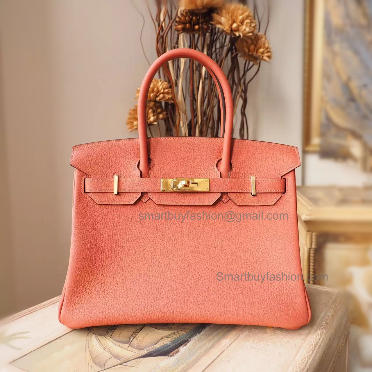 Hand Stitched Hermes Birkin 30 Bag in 3L Rose Tea Togo Calfskin GHW