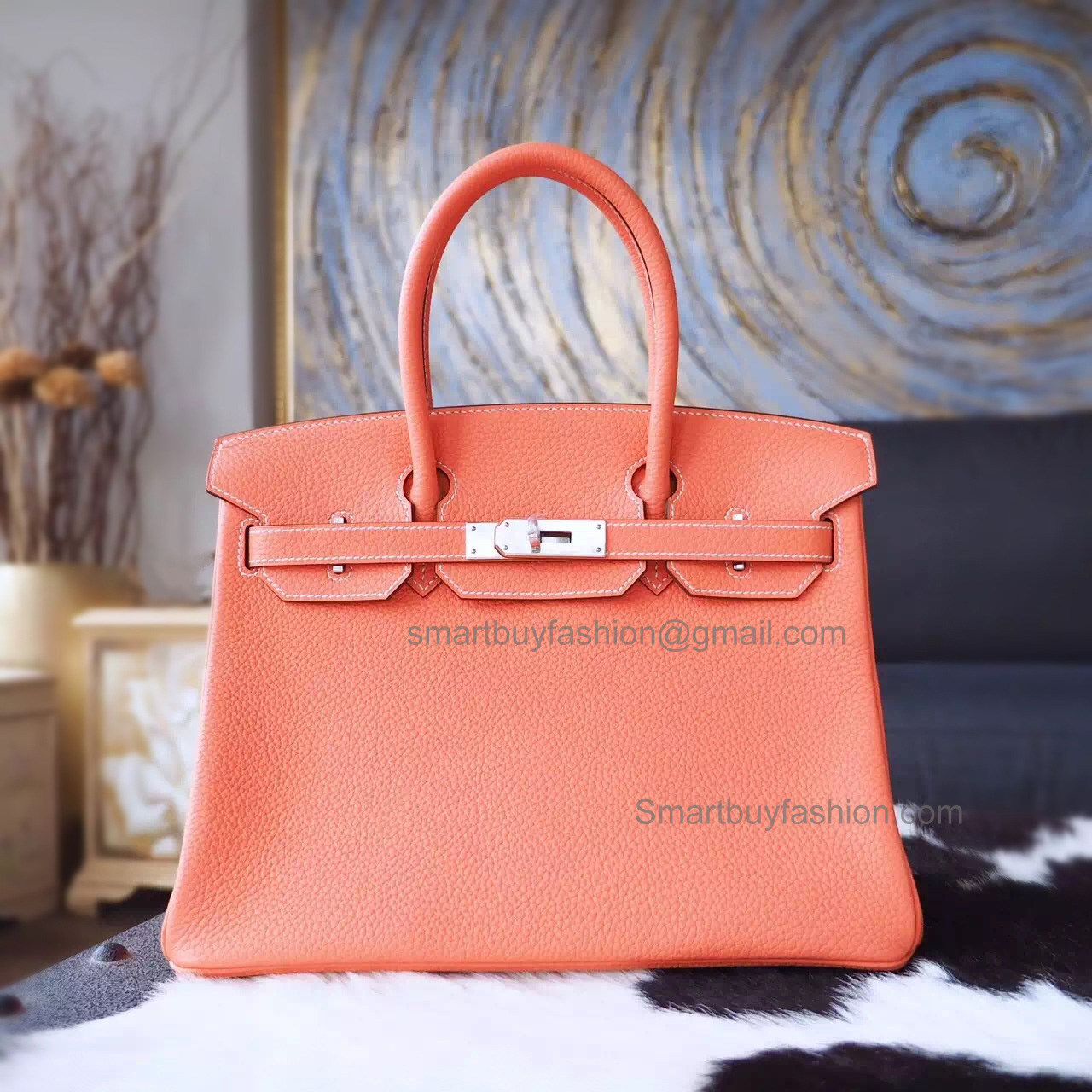 Hand Stitched Hermes Birkin 30 Bag in L5 Crevette Clemence Calfskin SHW