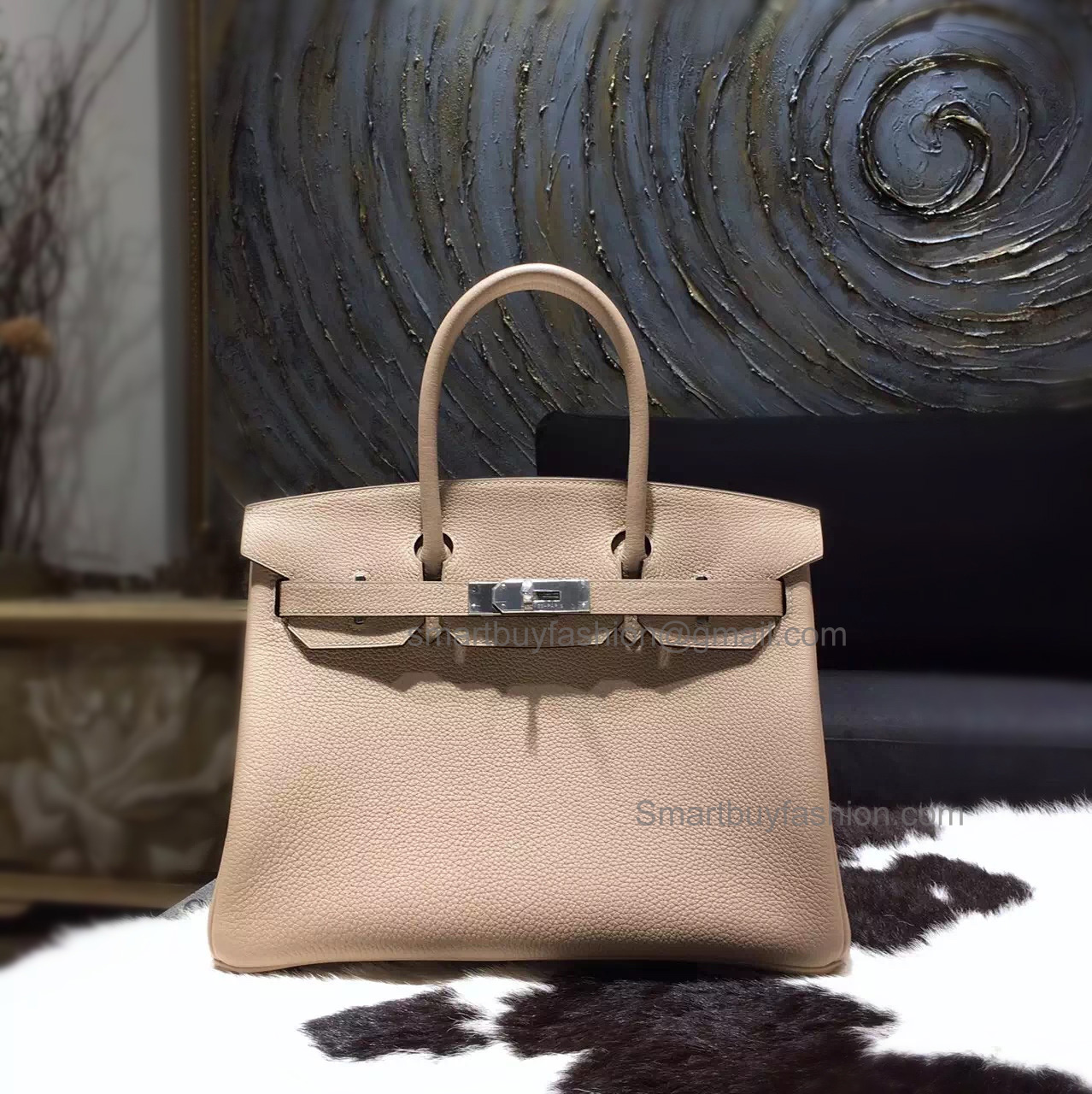 Hand Stitched Birkin 30 Bag in ck81 Gris Tourterelle Clemence Calfskin SHW