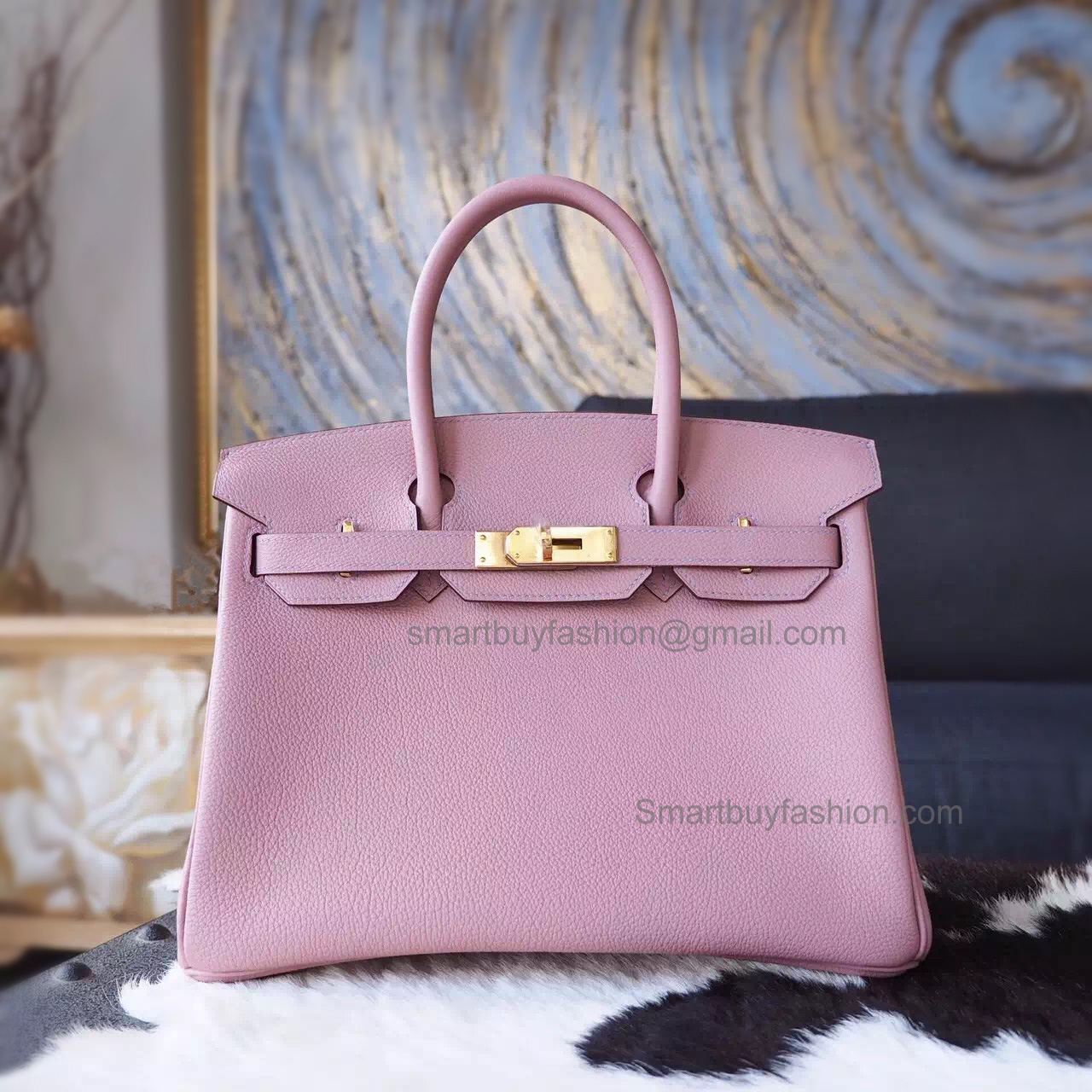Hand Stitched Hermes Birkin 30 Bag in 4w Glycine Clemence Calfskin GHW