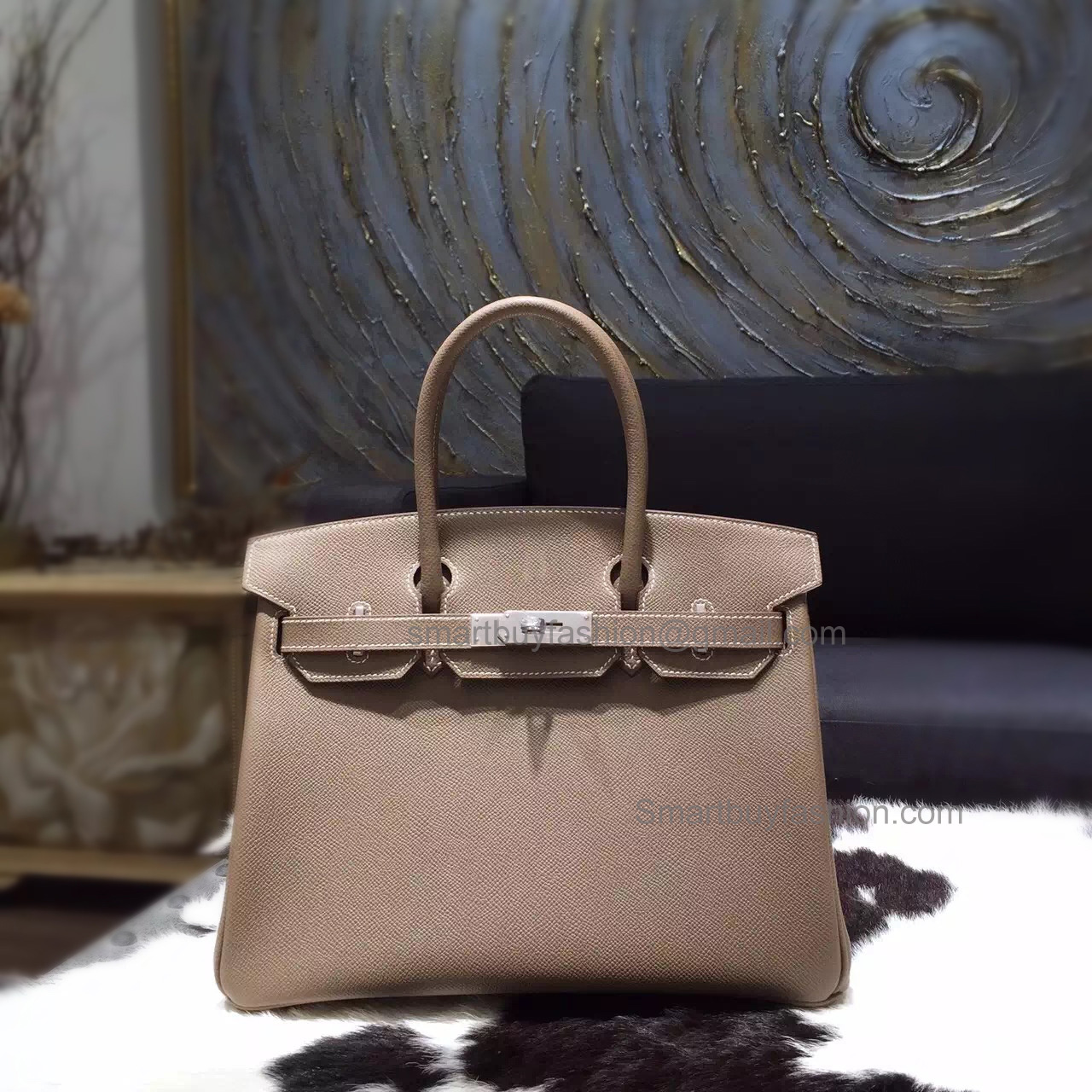 Hand Stitched Hermes Birkin 30 Bag in ck18 Etoupe Epsom Calfskin SHW
