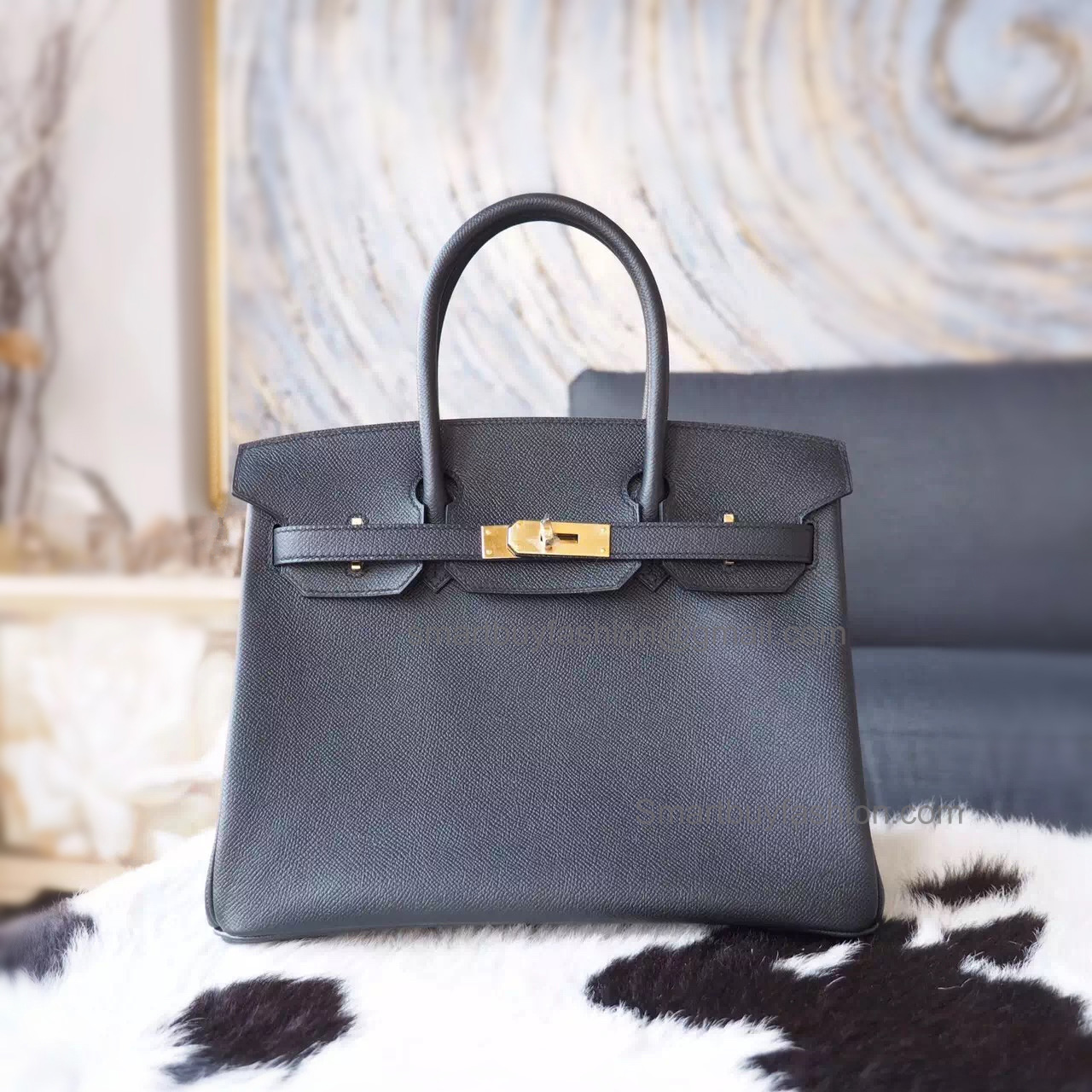 Hand Stitched Hermes Birkin 30 Bag in ck89 Noir Epsom Calfskin GHW