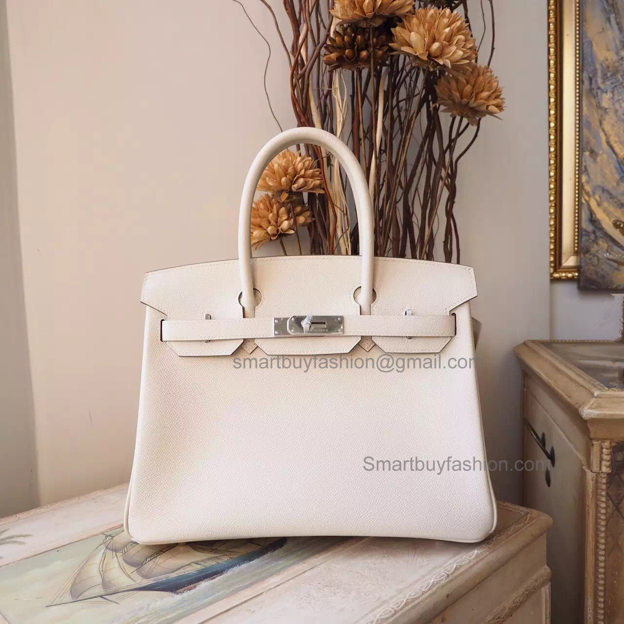 Hand Stitched Hermes Birkin 30 Bag in cc10 Craie Epsom Calfskin SHW