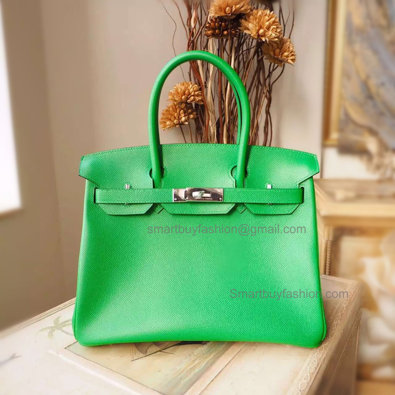 Hand Stitched Hermes Birkin 30 Bag in 1k Bambou Epsom Calfskin SHW