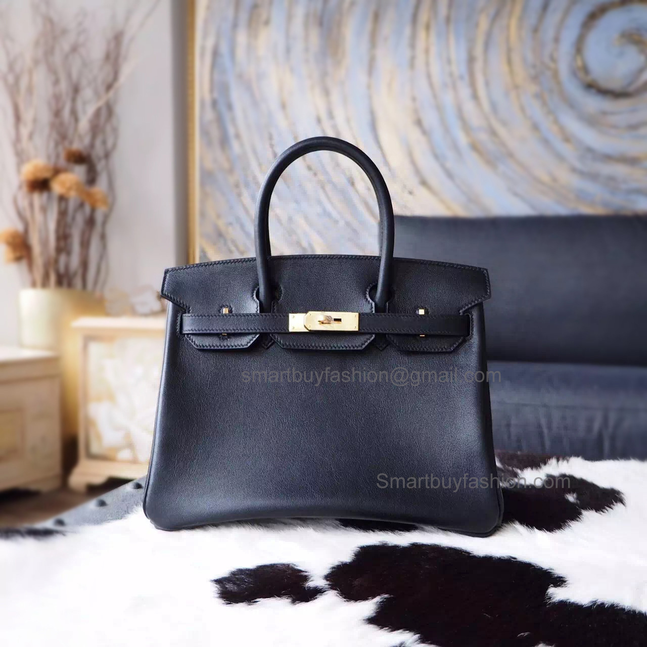 Hand Stitched Hermes Birkin 30 Bag in ck89 Noir Swift Calfskin GHW