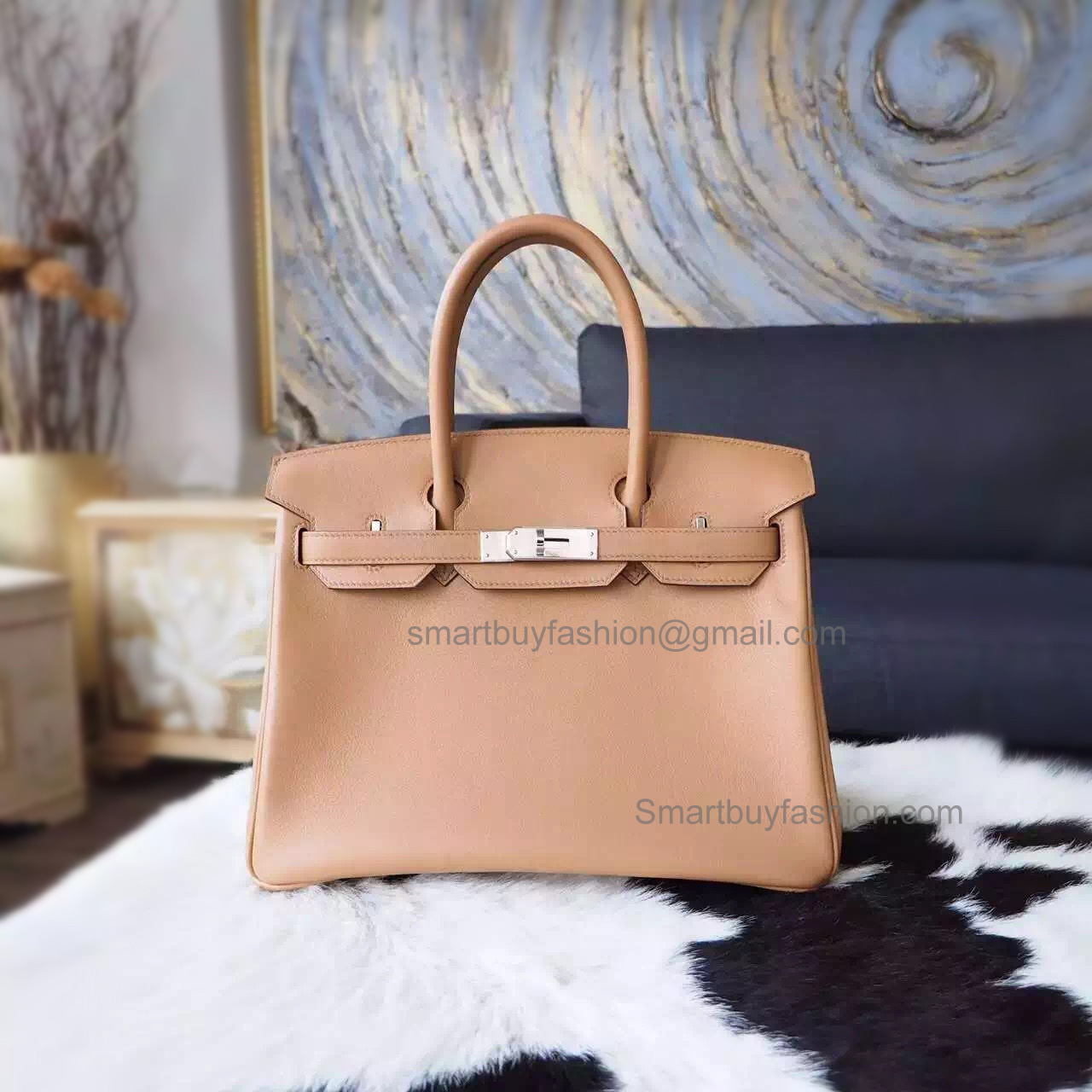Hand Stitched Hermes Birkin 30 Bag in ck24 Tabac Camel Swift Calfskin SHW