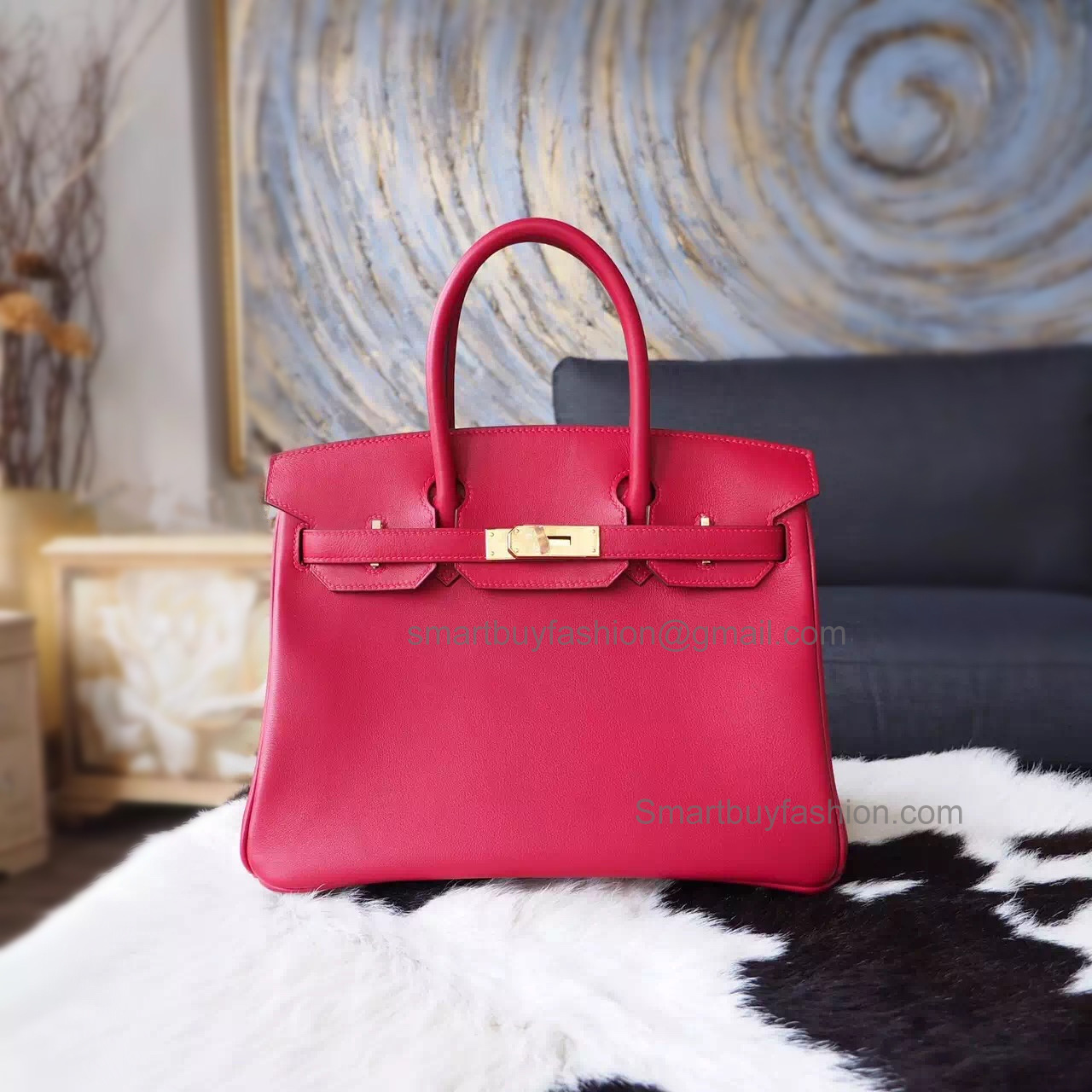 Hand Stitched Hermes Birkin 30 Bag in b5 Ruby Swift Calfskin GHW