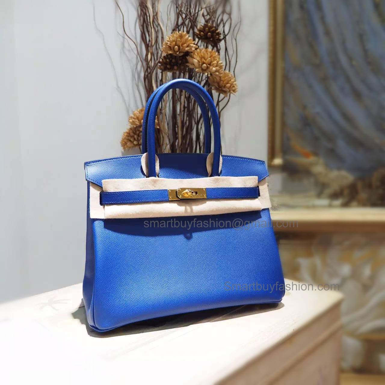 Hand Stitched Hermes Birkin 30 Bag in 7t Blue Electric Epsom Calfskin GHW