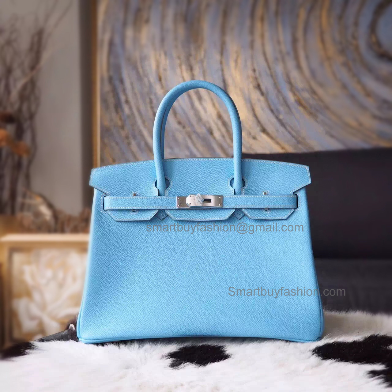 Hand Stitched Hermes Birkin 30 Bag in 7n Celest Epsom Calfskin SHW