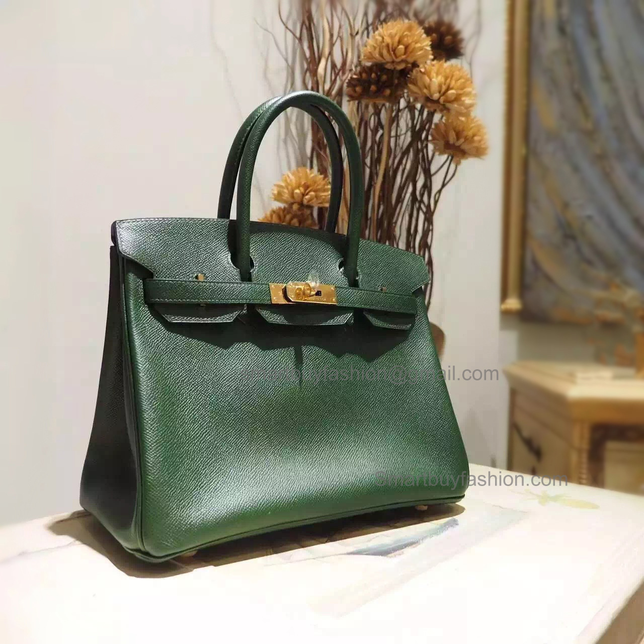Hand Stitched Hermes Birkin 30 Bag in 2q Vert Anglais Epsom Calfskin GHW