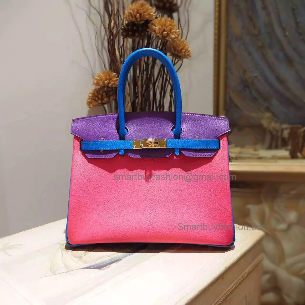 Hand Stitched Birkin 30 Bag in Multicolored 8w Rose Azalee in Chevere Myzore GHW