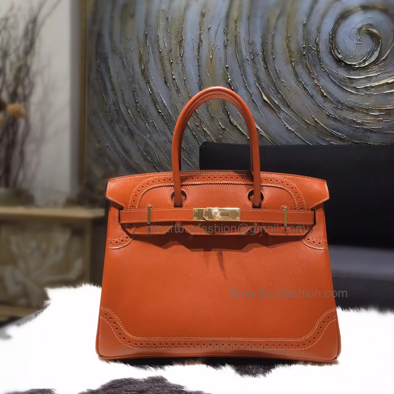 Hand Stitched Hermes Birkin 30 Ghillies Bag in ck34 fauve Tedelakt Calfskin GHW