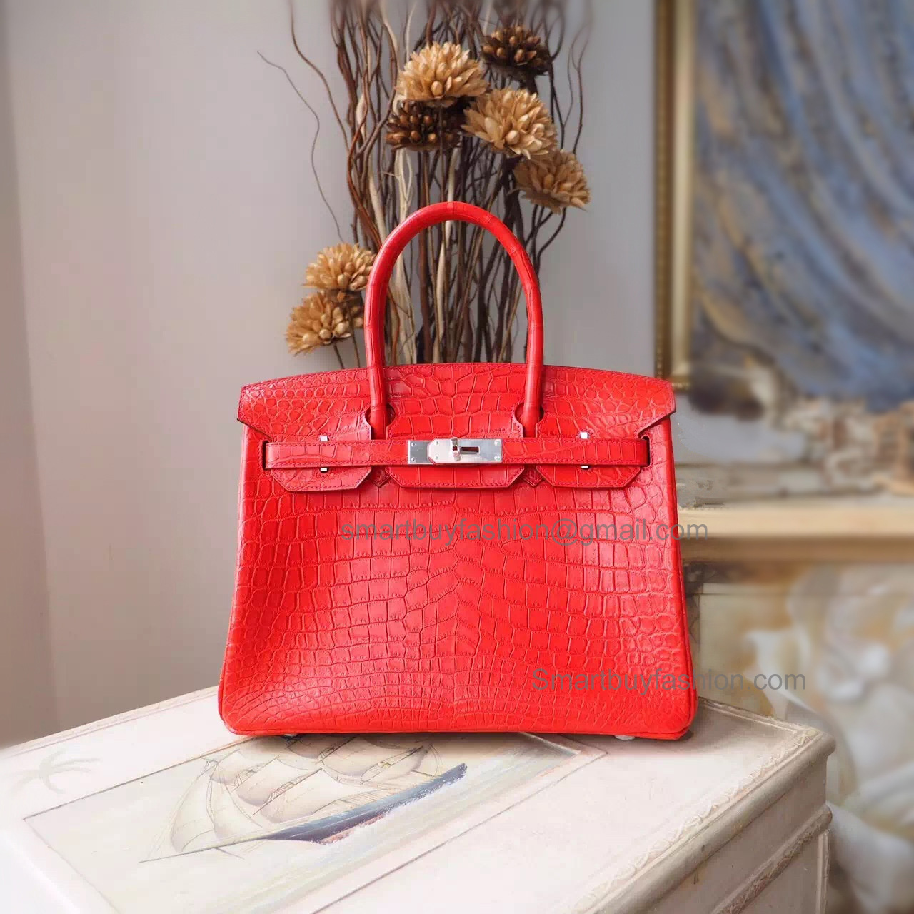 Hand Stitched Hermes Birkin 30 Bag in ck95 Braise Matte Alligator Croc SHW