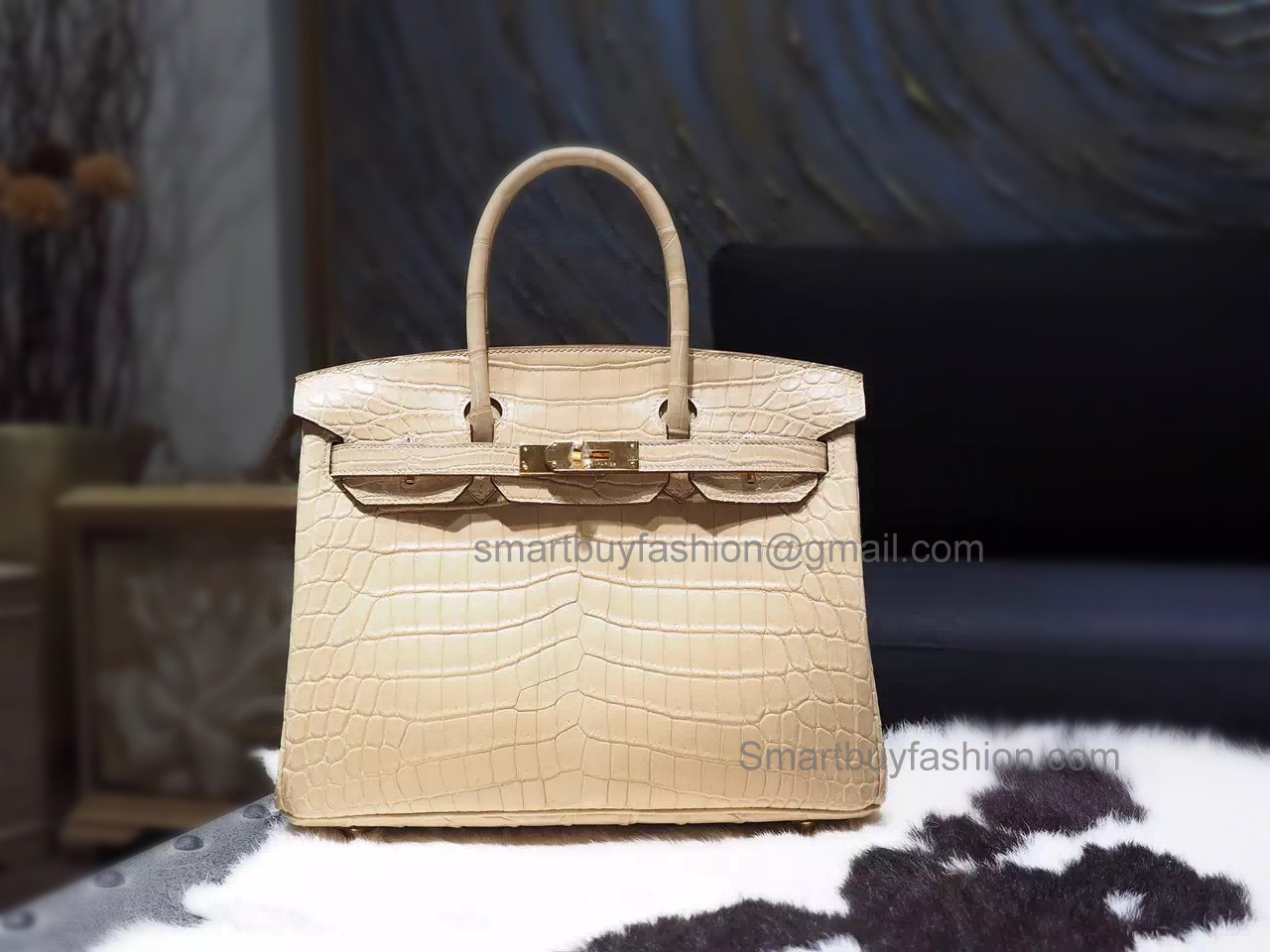 Hand Stitched Hermes Birkin 30 Bag in 1c Poussiere Matte Niloticus Croc GHW