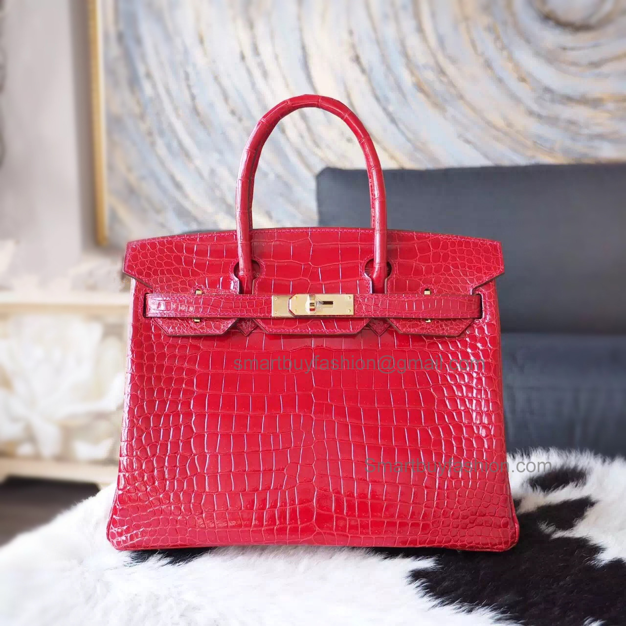 Hand Stitched Hermes Birkin 30 Bag in ck95 Braise Shining Porosus Croc GHW