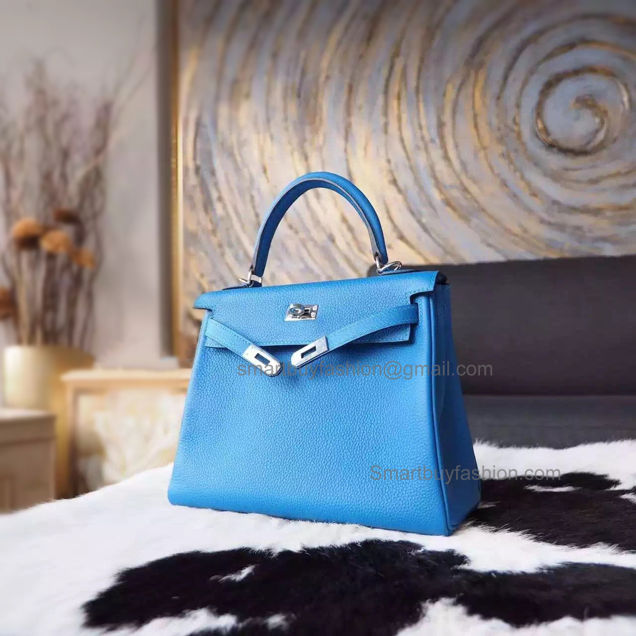 Replica Hermes Kelly 25 Handmade Bag in 7q Mykonos Clemence Calfskin SHW