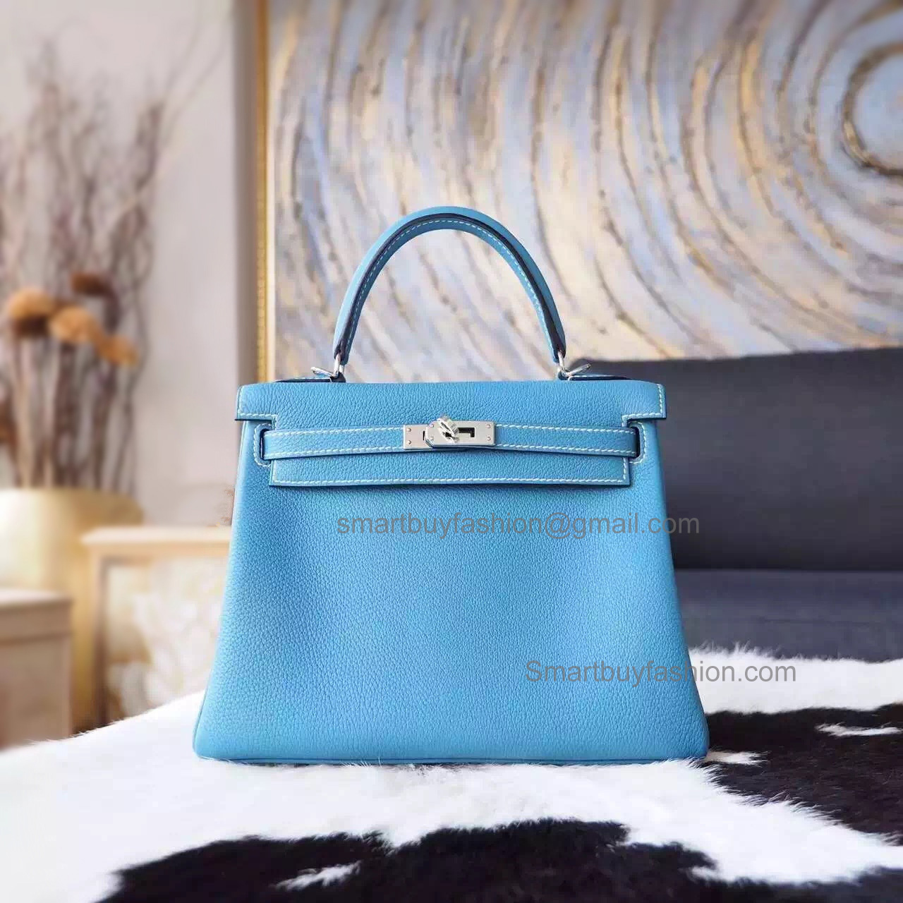 Best Copy Hermes Kelly 25 Handmade Bag in ck75 Blue Jean Togo Calfskin SHW