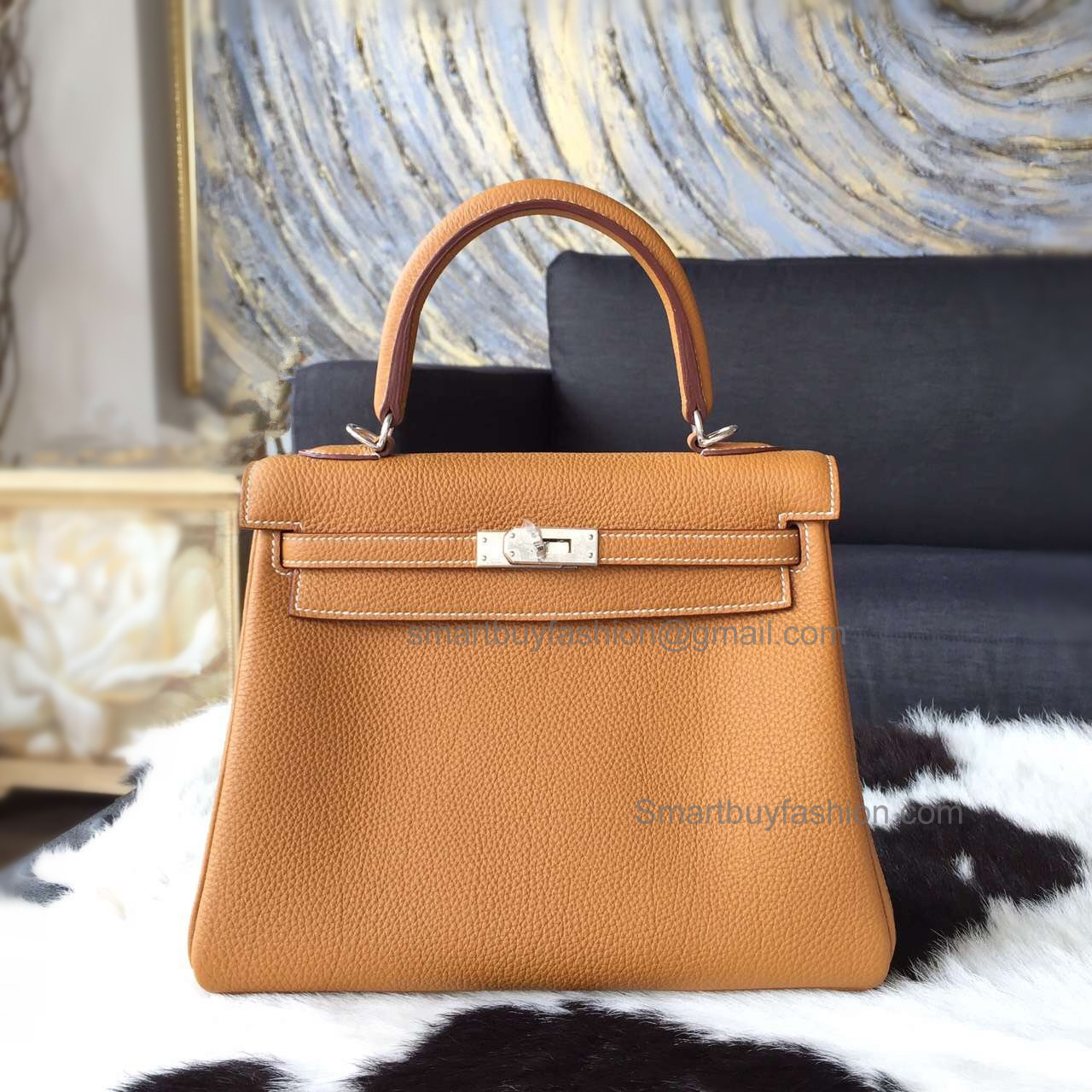 Best Copy Hermes Kelly 25 Handmade Bag in cc37 Gold Togo Calfskin SHW