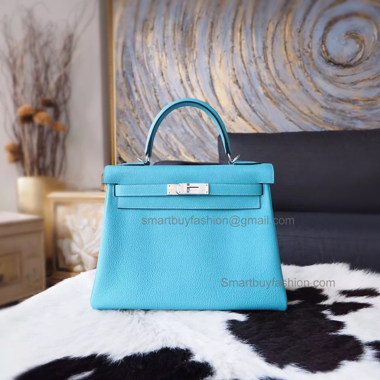 Replica Hermes Kelly 25 Handmade Bag in 3z Blue Saint Cyr Togo Calfskin SHW