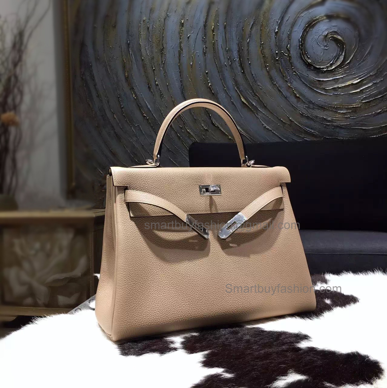 Replica Hermes Kelly 28 Handmade Bag in ck81 Gris Tourterelle Clemence Calfskin 