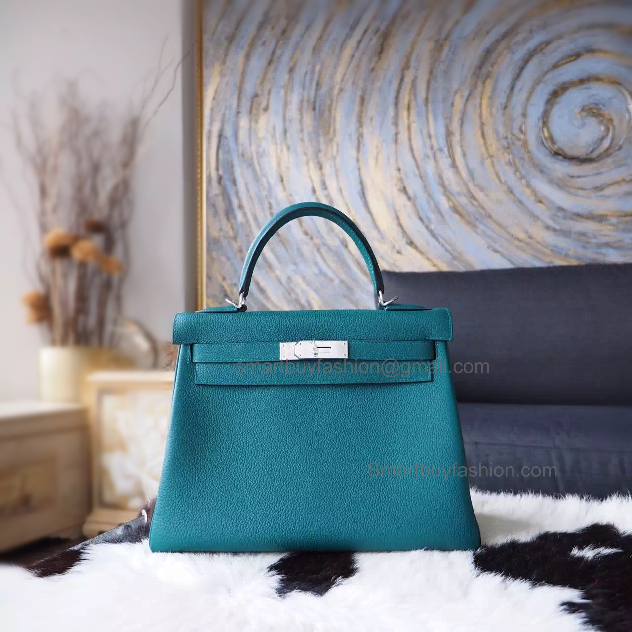 Replica Hermes Kelly 28 Handmade Bag in z6 Malachite Togo Calfskin SHW
