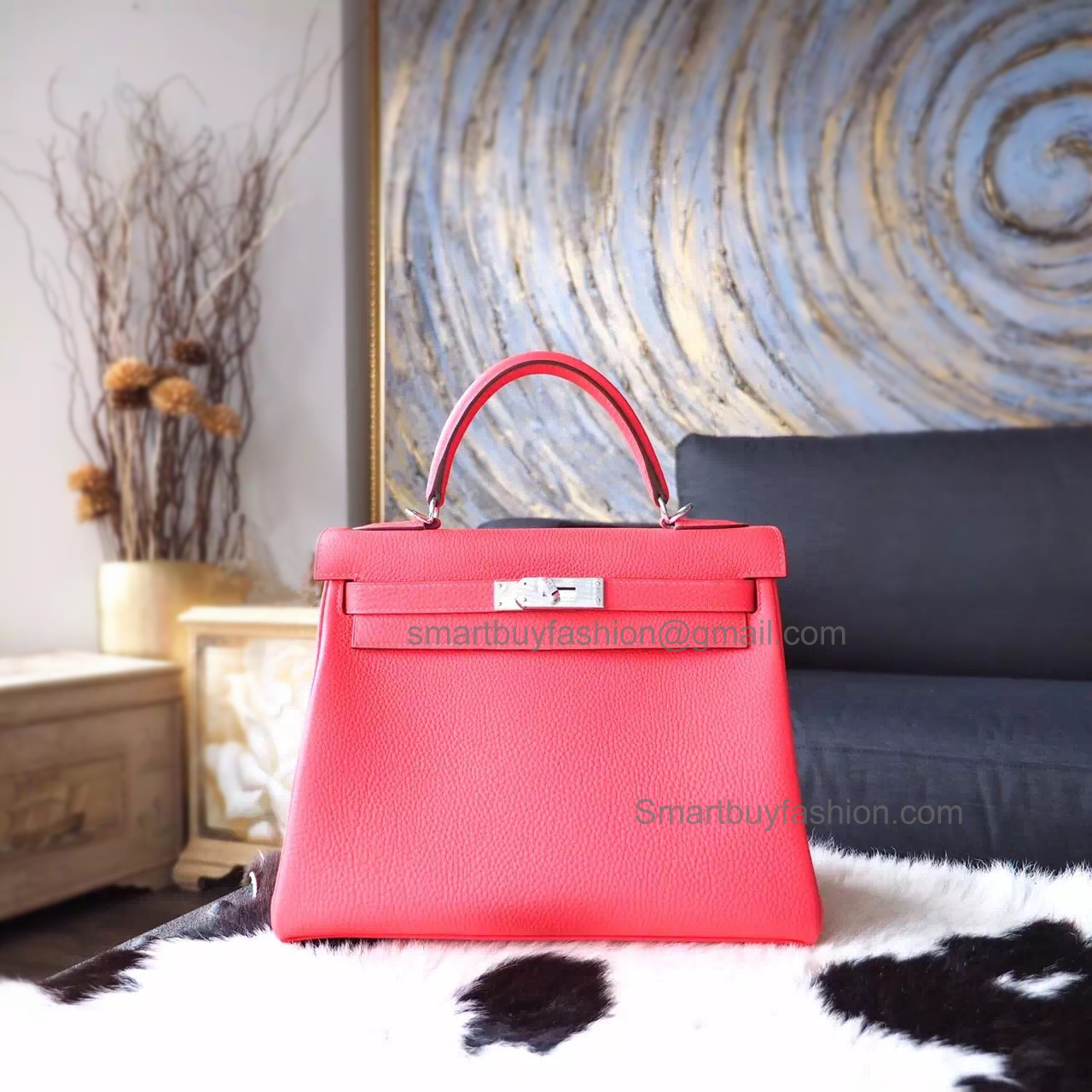 Replica Hermes Kelly 28 Handmade Bag in u5 Rose Lipstick Togo Calfskin SHW