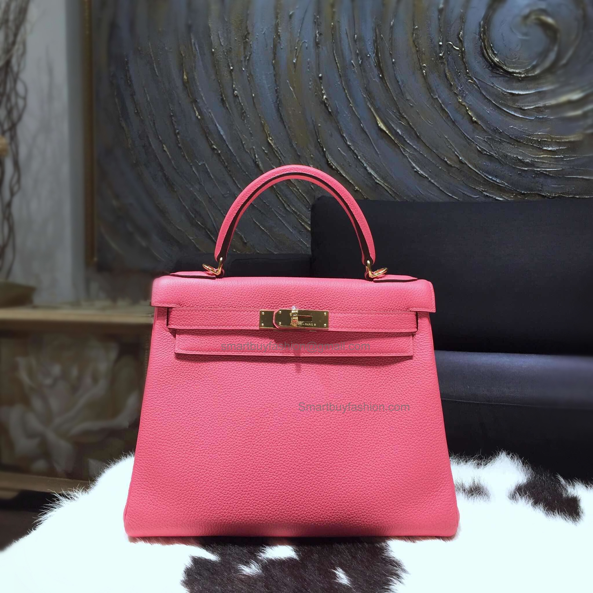 Replica Hermes Kelly 28 Handmade Bag in u5 Rose Lipstick Togo Calfskin GHW