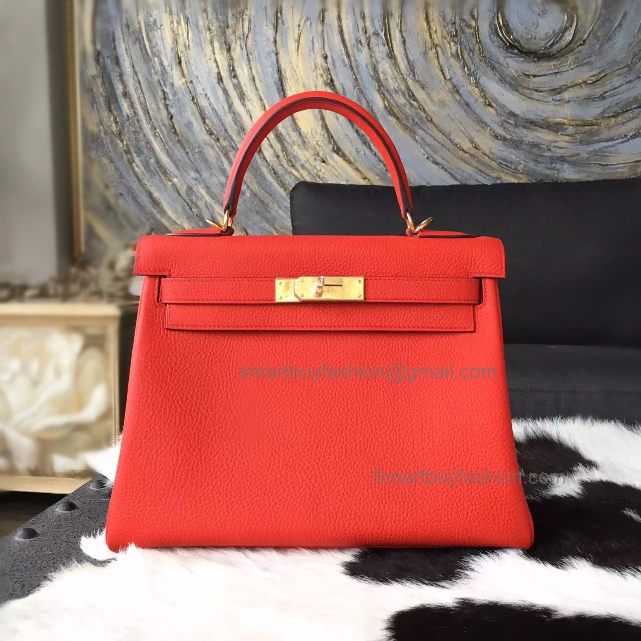 Replica Hermes Kelly 28 Handmade Bag in q5 Rouge Casaque Togo Calfskin GHW