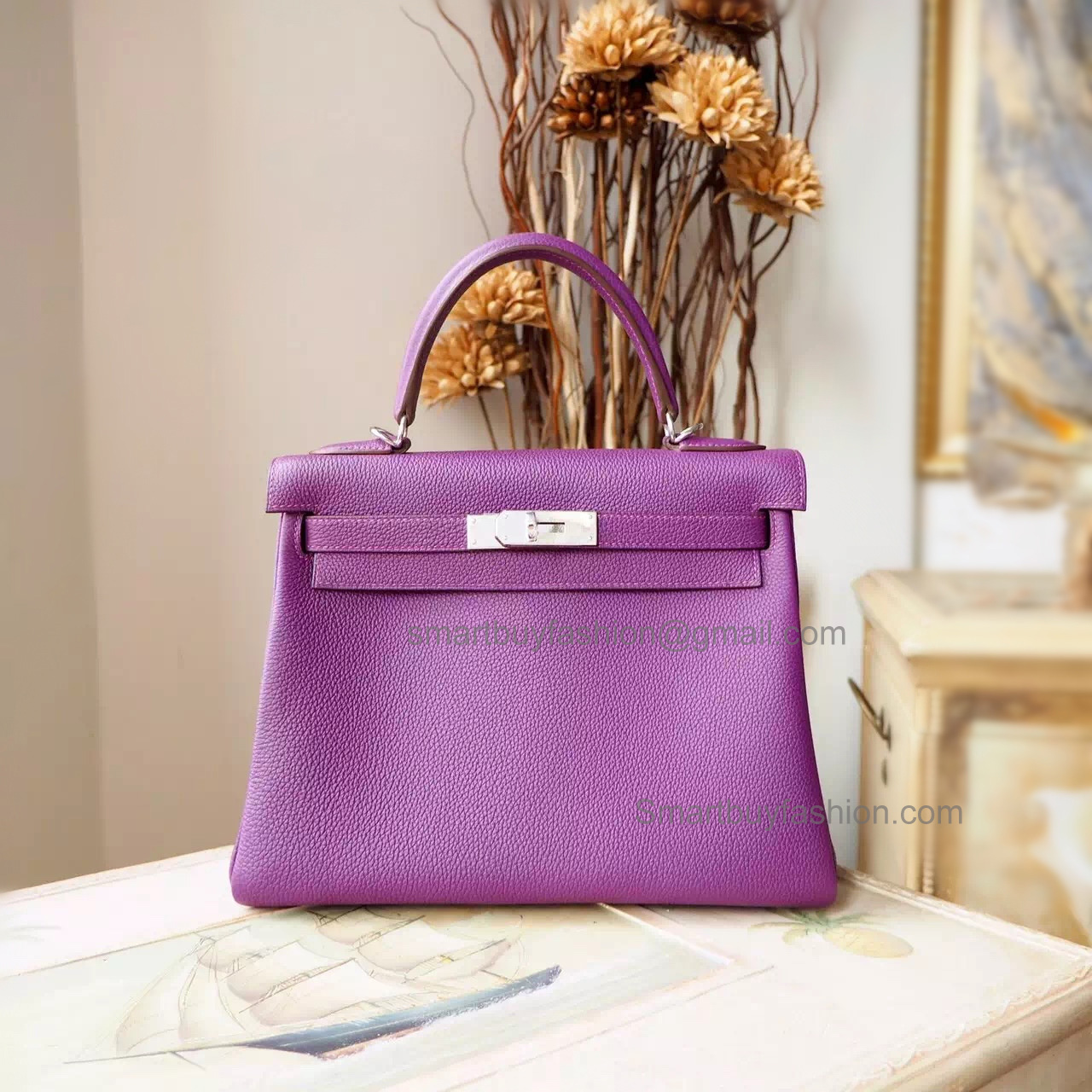 Replica Hermes Kelly 28 Handmade Bag in p9 Anemone Togo Calfskin SHW
