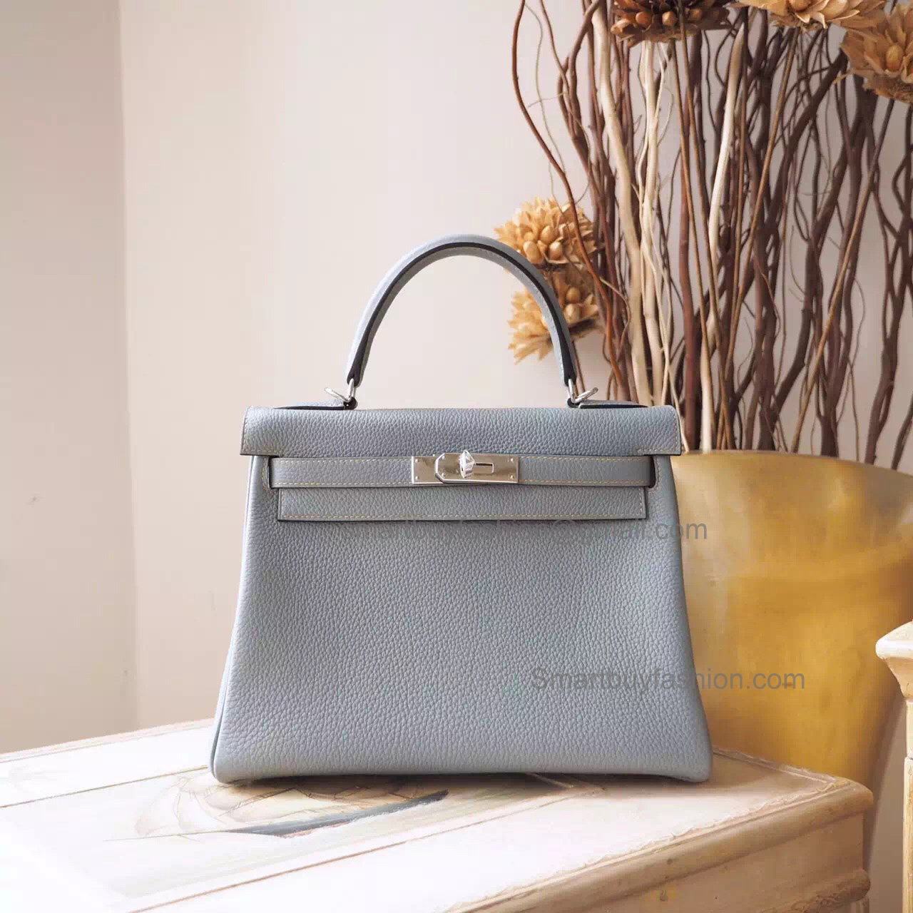 Replica Hermes Kelly 28 Handmade Bag in j7 Blue Lin Togo Calfskin SHW