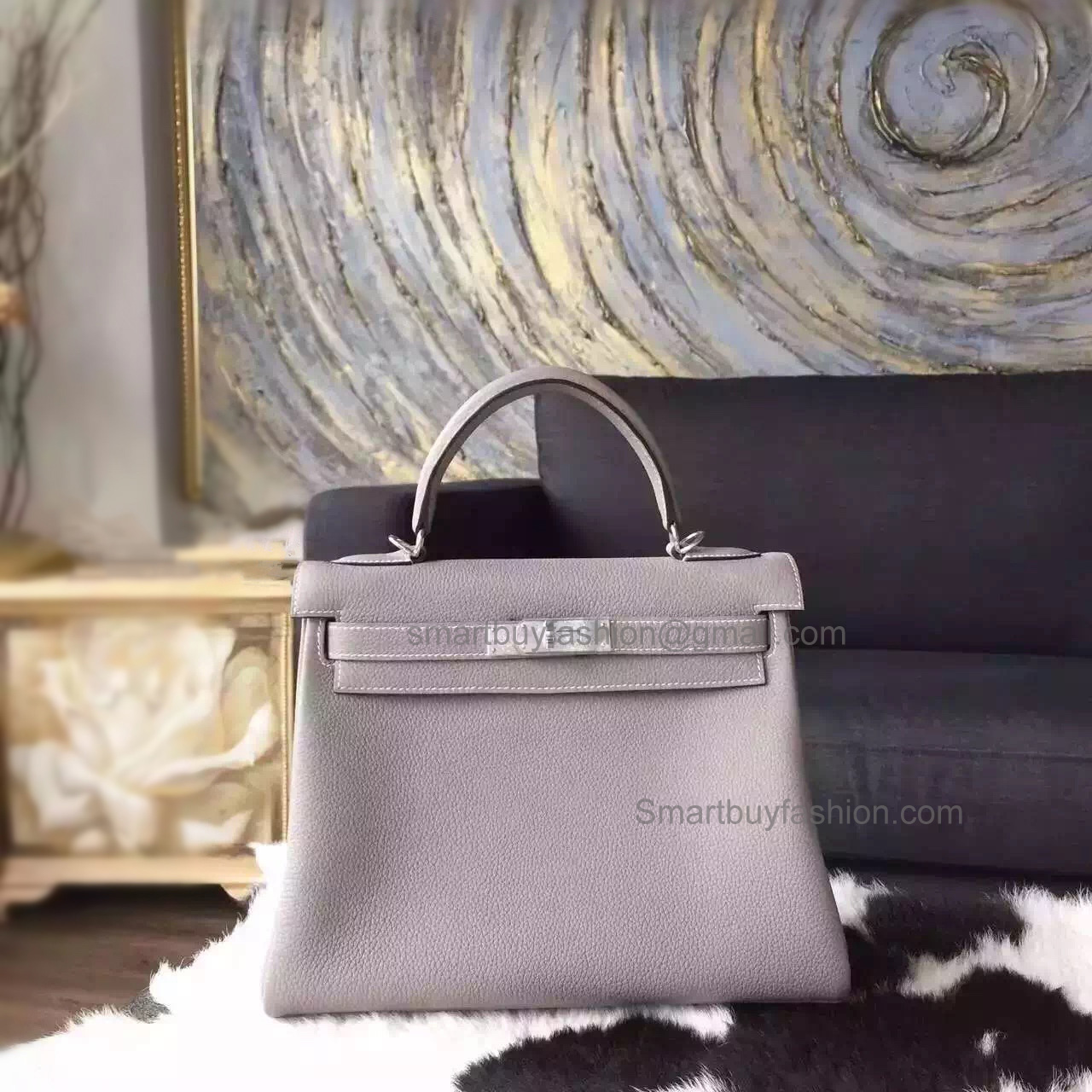 Replica Hermes Kelly 28 Handmade Bag in ck81 Gris Tourterelle Togo Calfskin SHW