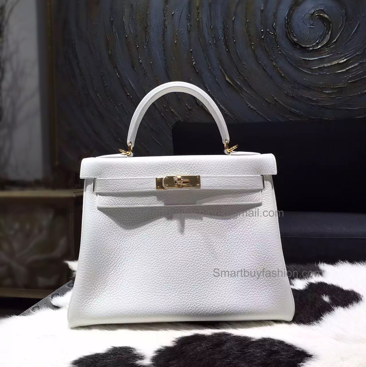 Replica Hermes Kelly 28 Handmade Bag in cc01 Blanc Togo Calfskin GHW