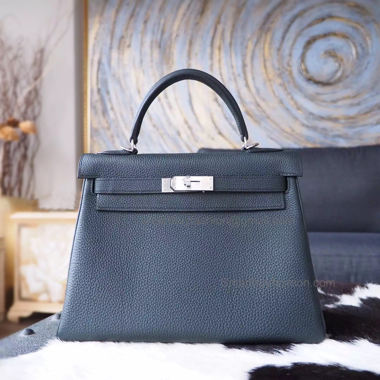 Replica Hermes Kelly 28 Handmade Bag in 8p Plomb Togo Calfskin SHW