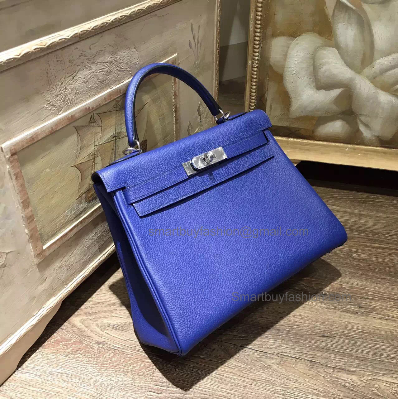 Replica Hermes Kelly 28 Handmade Bag in 7t Blue Electric Togo Calfskin SHW