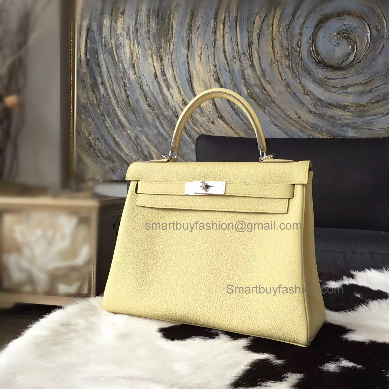 Replica Hermes Kelly 28 Handmade Bag in 1z Jaune Poussin Togo Calfskin SHW