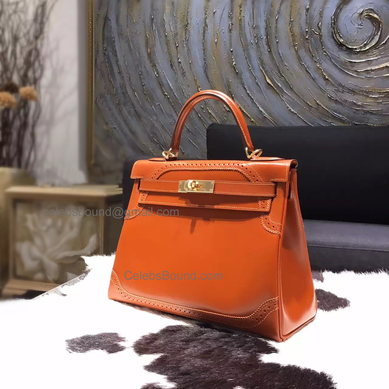 Best Knock Off Hermes Kelly 28 Ghillies Bag in ck34 Fauve Takelakt Calfskin GHW