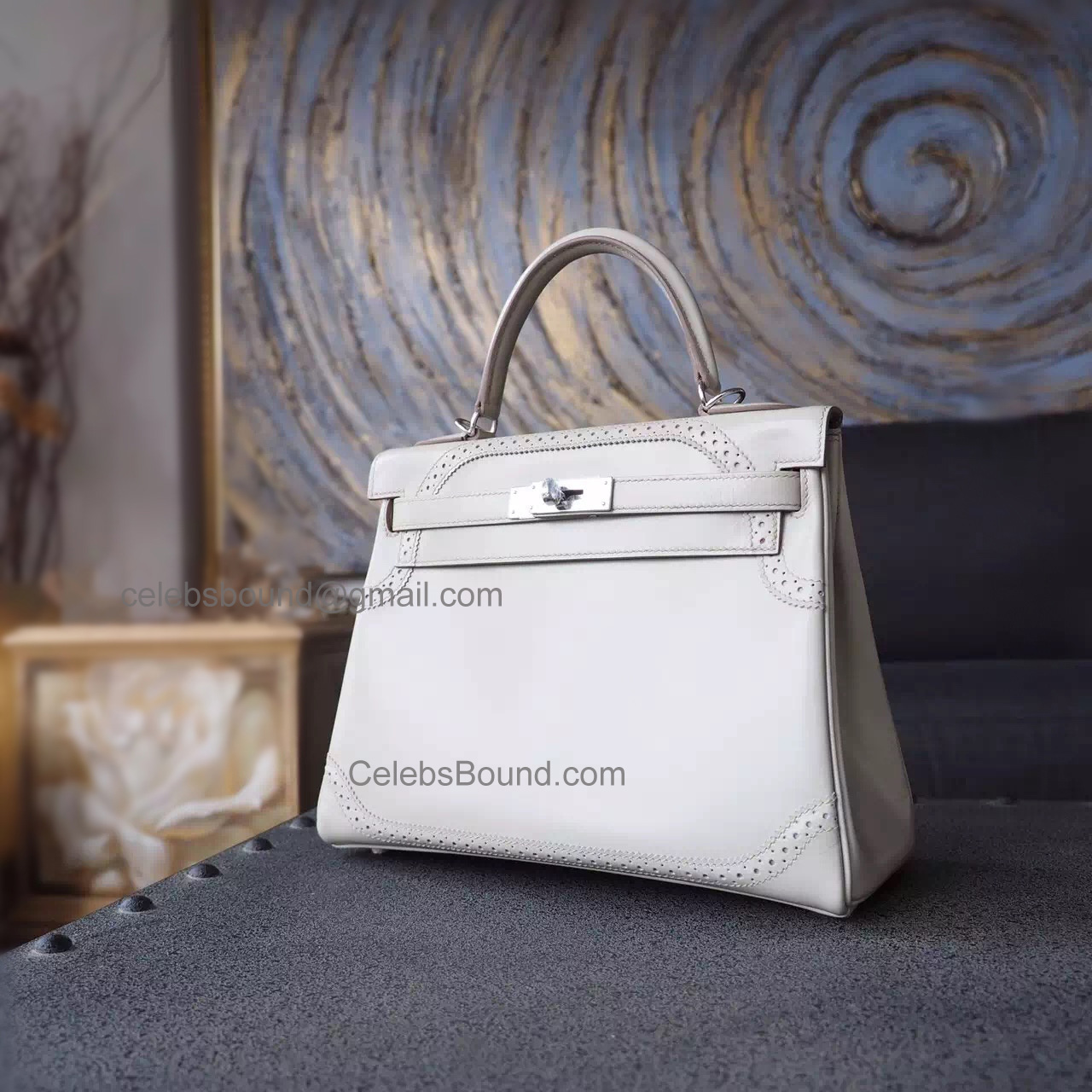 Best Knock Off Hermes Kelly 28 Ghillies Bag in cc01 Blanc Takelakt Calfskin SHW