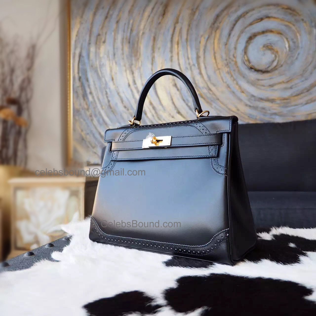 Best Knock Off Hermes Kelly 28 Ghillies Bag in ck89 Noir Box Calfskin GHW