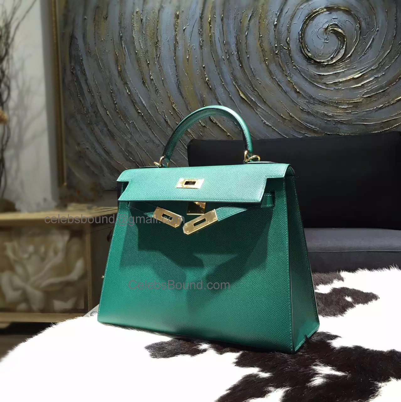 Best Knock Off Hermes Kelly 28 Handmade Bag in z6 Malachite Espom Calfskin GHW