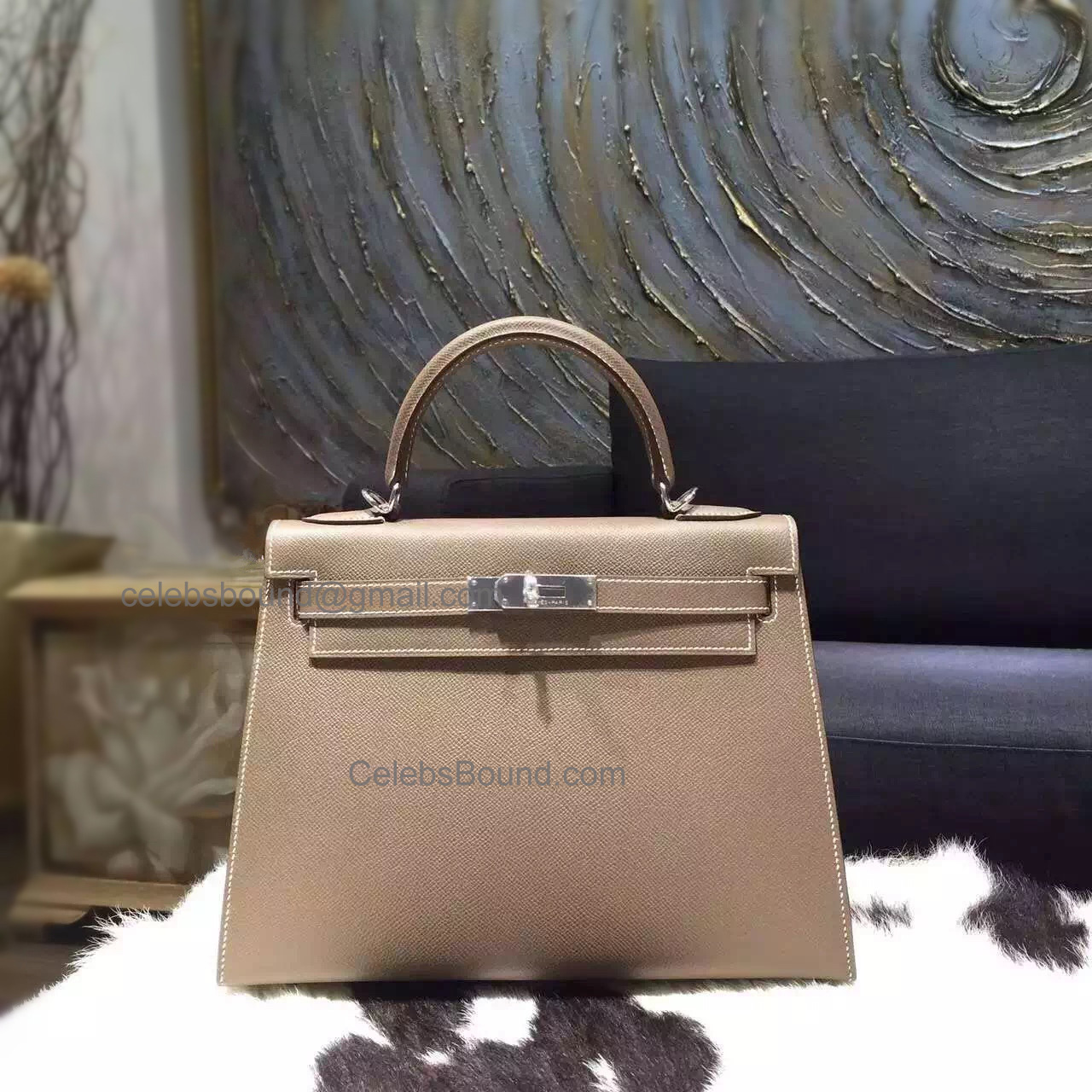 Best Knock Off Hermes Kelly 28 Handmade Bag in ck18 Etoupe Espom Calfskin SHW