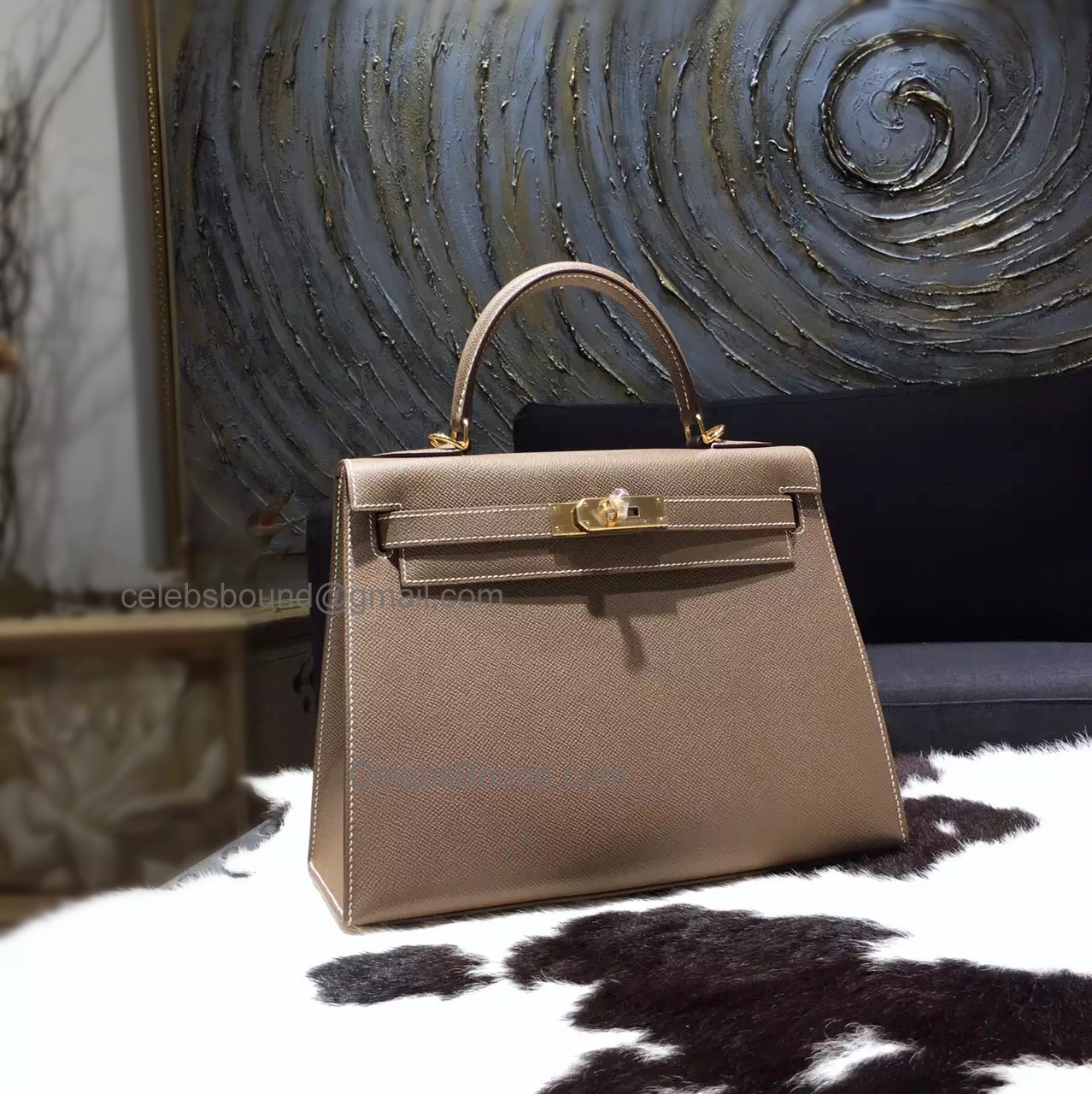 Best Knock Off Hermes Kelly 28 Handmade Bag in ck18 Etoupe Espom Calfskin GHW